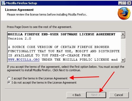 Mozilla Firefox安装:接受EULA＂decoding=
