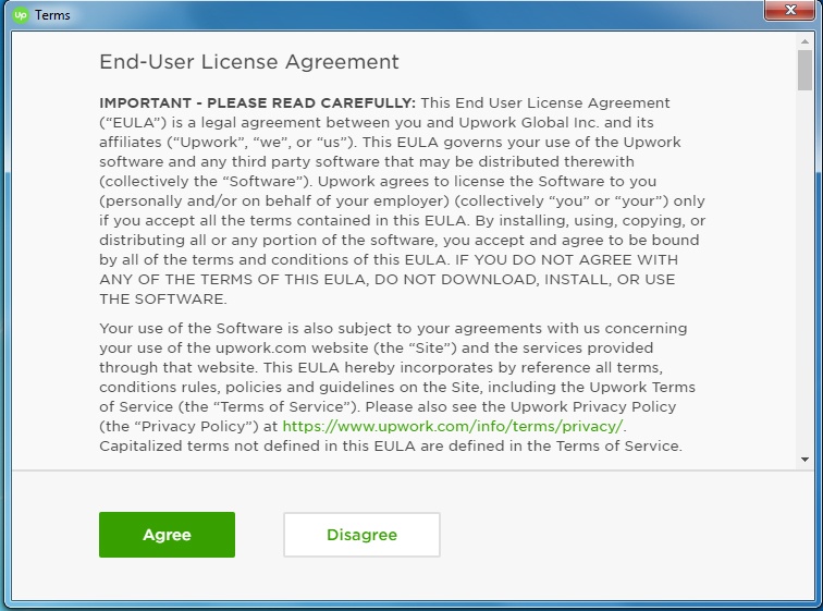 Upwork EULA滚动框与同意和不同意按钮＂decoding=