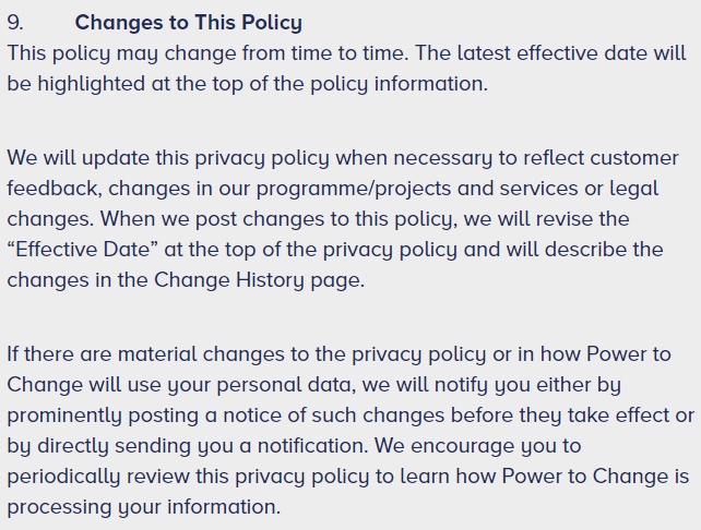 更改隐私政策的权力:对本政策条款的更改