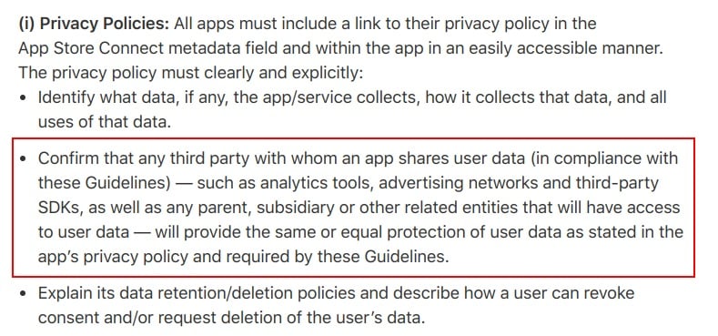 苹果应用商店审查指南:隐私政策和第三方保护要求