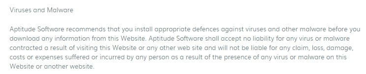Aptitude软件条款和条件:病毒和恶意软件免责条款＂decoding=