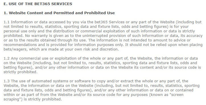 Bet365条款和条件:网站内容和允许和禁止使用条款＂decoding=