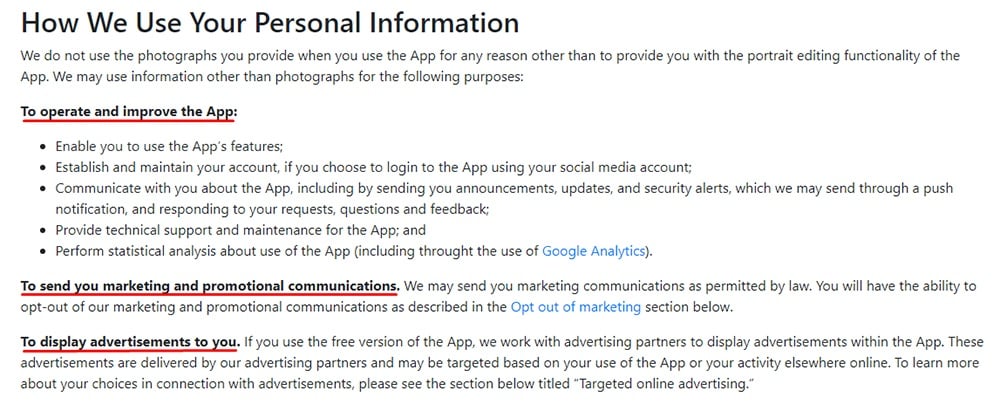 FaceApp隐私政策:我们如何使用您的个人信息条款节选