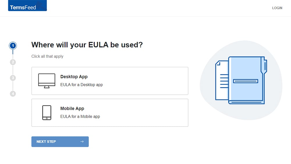 必威手机精装版TermsFeed EULA生成器:为您的应用程序创建EULA -步骤1＂decoding=