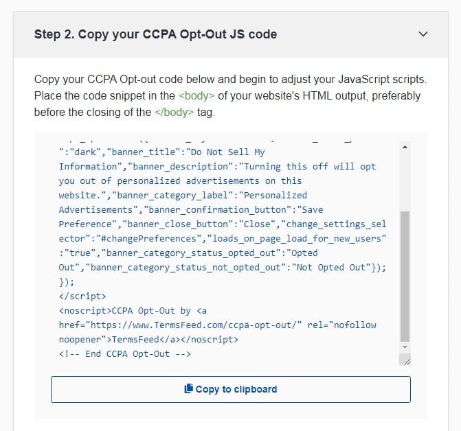 必威手机精装版TermsFeed免费工具:CCPA选择退出-复制您的CCPA选择退出JS代码-步骤3＂decoding=