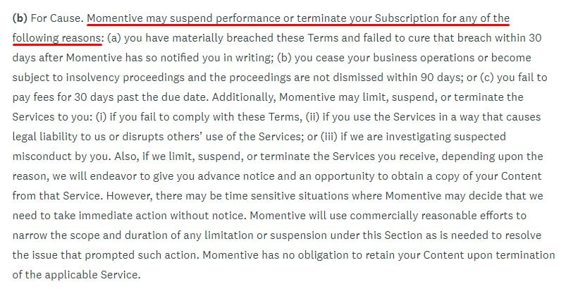 Surveymonkey使用条款：公司摘录的暂停和终止服务条款“decoding=